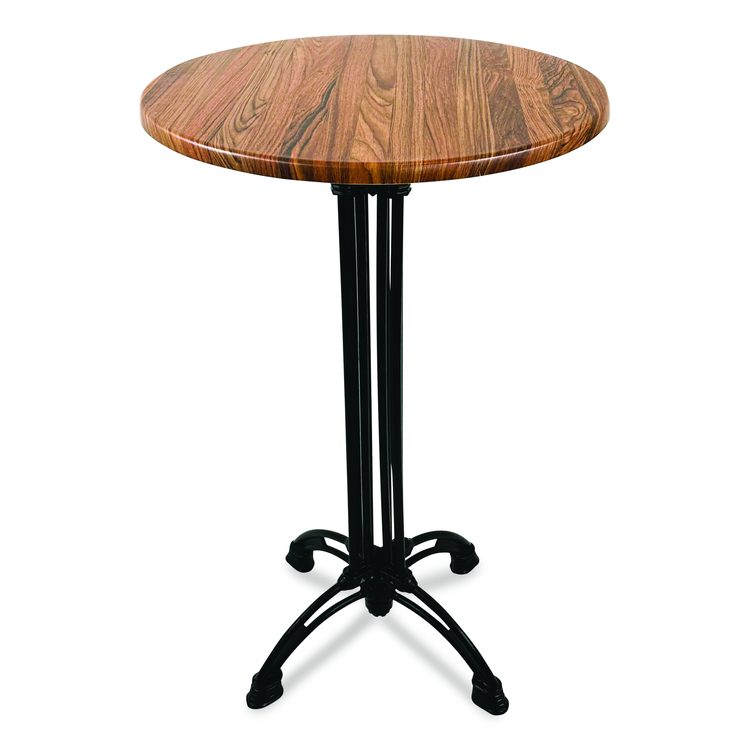 Topalit Tables, Round, 24" dia x 42"h, Teak Top, Black Aluminum Base/Legs