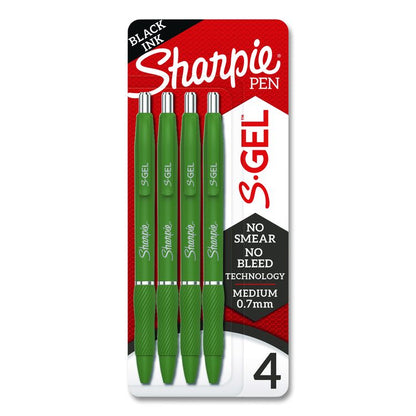 S-Gel Fashion Barrel Gel Pen, Retractable, Medium 0.7 mm, Black Ink, Green Barrel, 4/Pack