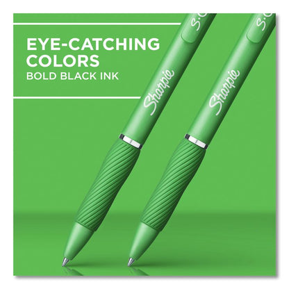 S-Gel Fashion Barrel Gel Pen, Retractable, Medium 0.7 mm, Black Ink, Green Barrel, 4/Pack