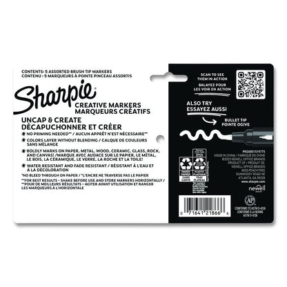 Creative Markers, Fine Brush Tip, Assorted Colors, 5/Pack