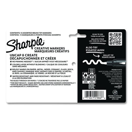 Creative Markers, Fine Brush Tip, Assorted Colors, 5/Pack