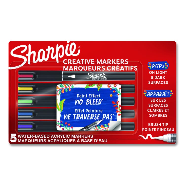 Creative Markers, Fine Brush Tip, Assorted Colors, 5/Pack