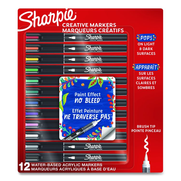 Creative Markers, Fine Brush Tip, Assorted Colors, 12/Pack