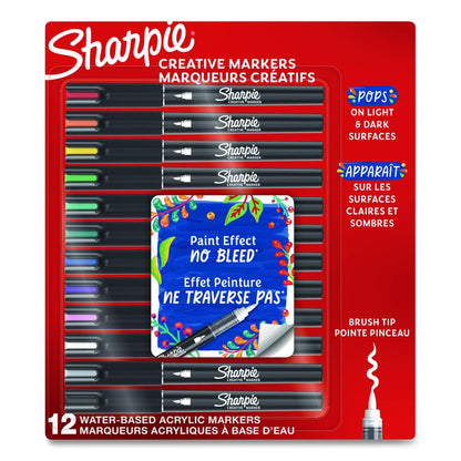 Creative Markers, Fine Brush Tip, Assorted Colors, 12/Pack
