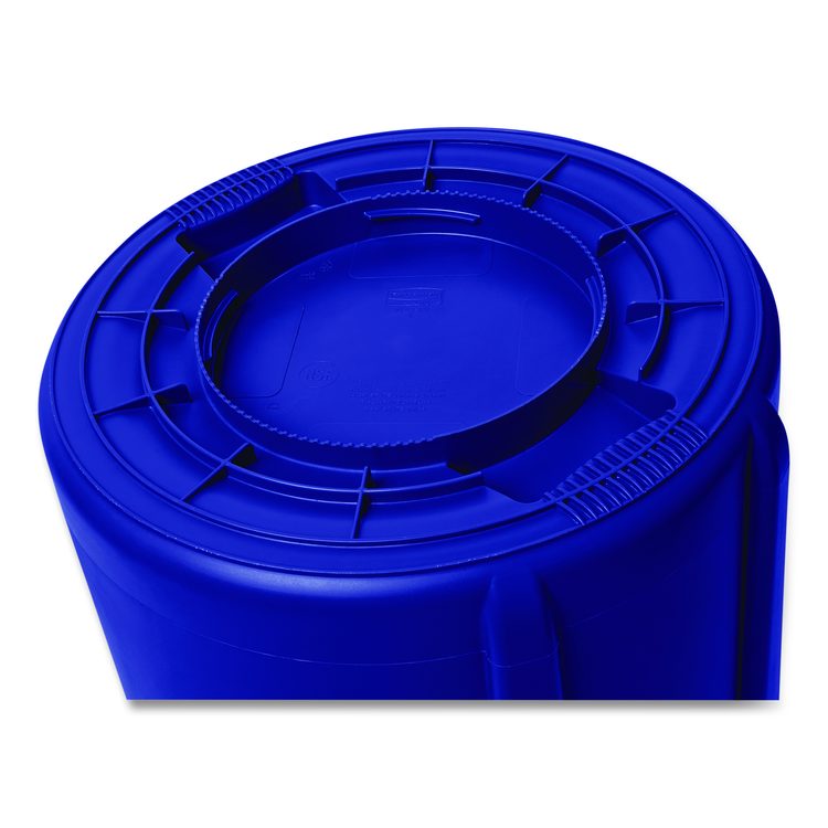 Vented Round Brute Container, 32 gal, Plastic, Blue