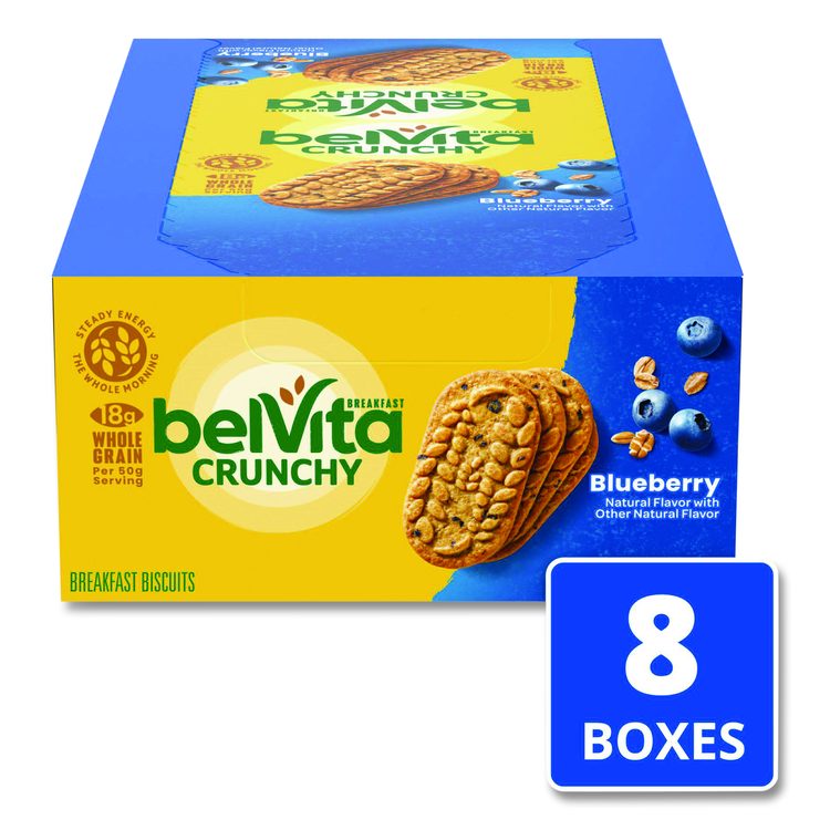 belVita Breakfast Biscuits, 1.76 oz Pack, Blueberry, 8 Packs/Box, 8 Boxes/Carton