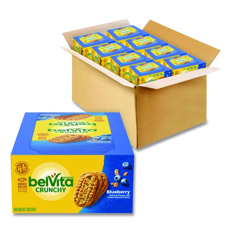 belVita Breakfast Biscuits, 1.76 oz Pack, Blueberry, 8 Packs/Box, 8 Boxes/Carton