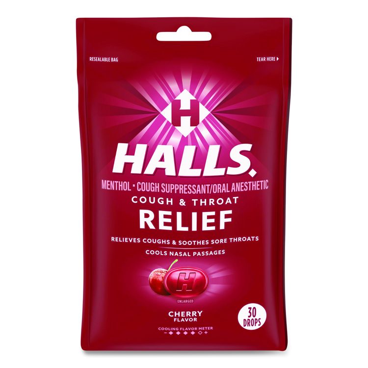 Triple Action Cough Drops, Cherry, 30/Bag, 12 Bags/Box