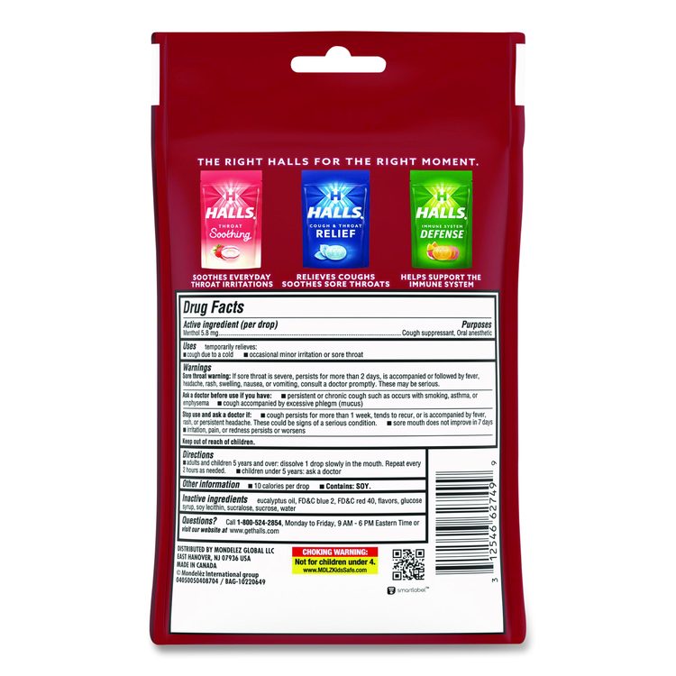 Triple Action Cough Drops, Cherry, 30/Bag, 12 Bags/Box