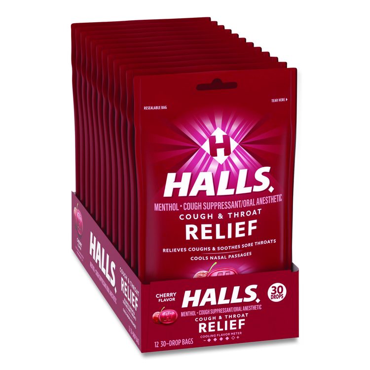 Triple Action Cough Drops, Cherry, 30/Bag, 12 Bags/Box