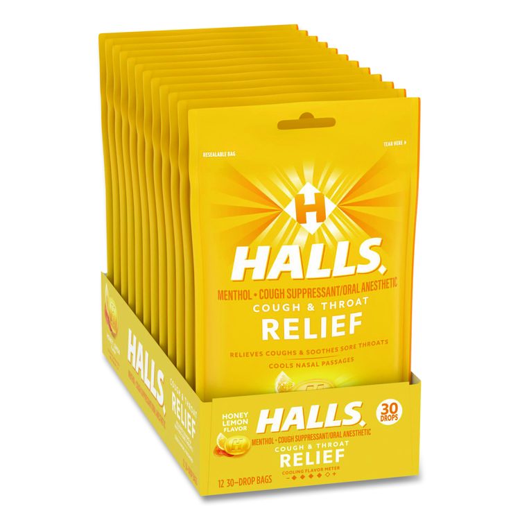 Triple Action Cough Drops, Honey-Lemon, 30/Bag, 12 Bags/Box