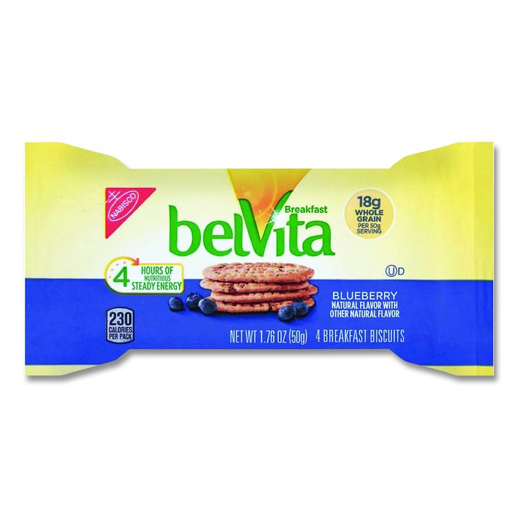 belVita Breakfast Biscuits, Blueberry, 1.76 oz Pack, 8/Box
