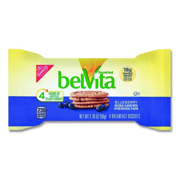 belVita Breakfast Biscuits, 1.76 oz Pack, Blueberry, 8 Packs/Box, 8 Boxes/Carton