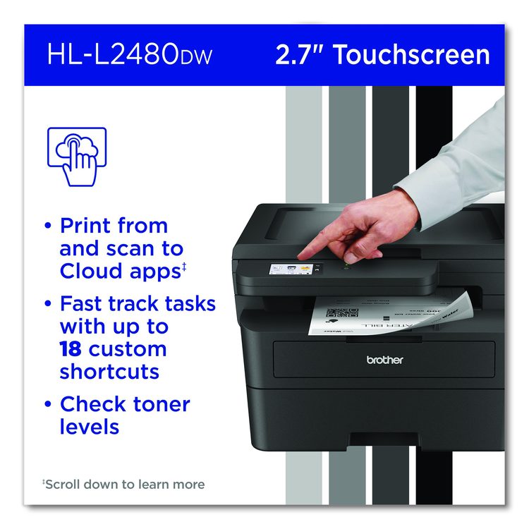 Wireless HL-L2480DW Compact Monochrome Multi-Function Laser Printer, Copy/Print/Scan
