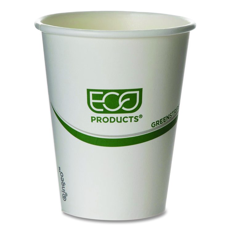 GreenStripe Renewable and Compostable Hot Cups, 8 oz, Paper, White/Green, 50/Pack, 20 Packs/Carton