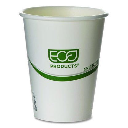 GreenStripe Renewable and Compostable Hot Cups, 8 oz, Paper, White/Green, 50/Pack, 20 Packs/Carton
