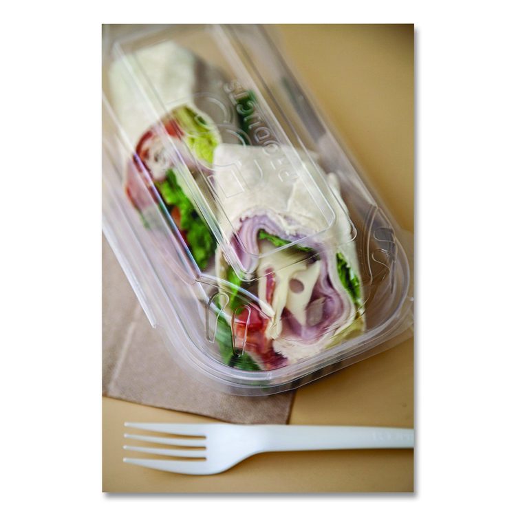 Renewable and Compostable Clear Clamshell Hinged Food Containers, 9 x 6 x 3, Plastic, 80/Pack, 3 Packs/Carton