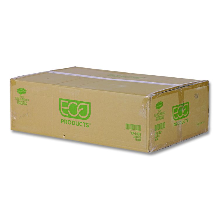 Renewable and Compostable Clear Clamshell Hinged Food Containers, 9 x 6 x 3, Plastic, 80/Pack, 3 Packs/Carton