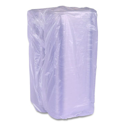 Renewable and Compostable Clear Clamshell Hinged Food Containers, 9 x 6 x 3, Plastic, 80/Pack, 3 Packs/Carton