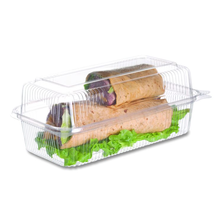 Renewable and Compostable Clear Clamshell Hinged Food Containers, 9 x 6 x 3, Plastic, 80/Pack, 3 Packs/Carton