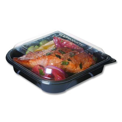 100% Recycled Content 6" Premium Take Out Containers, 12.5 oz, Black Base/Clear Lid, Plastic, 50/Pack, 3 Packs/Carton