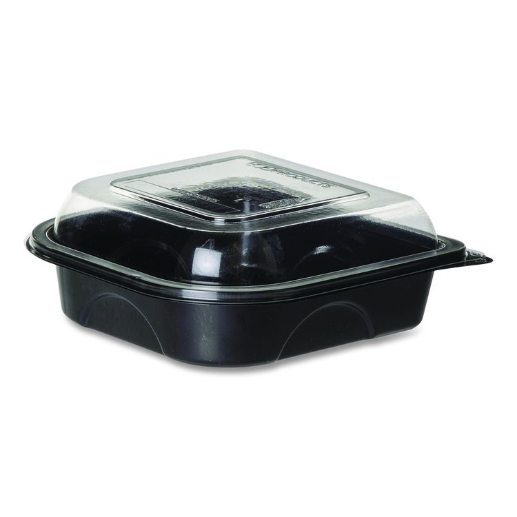 100% Recycled Content 6" Premium Take Out Containers, 12.5 oz, Black Base/Clear Lid, Plastic, 50/Pack, 3 Packs/Carton