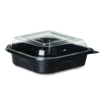 100% Recycled Content 6" Premium Take Out Containers, 12.5 oz, Black Base/Clear Lid, Plastic, 50/Pack, 3 Packs/Carton