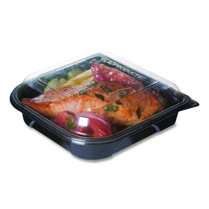 BlueStripe Premium Take-Out Containers, 6.77 x 6.6 x 2.31, Black/Clear, Base/Lid Combo, Plastic, 150/Carton