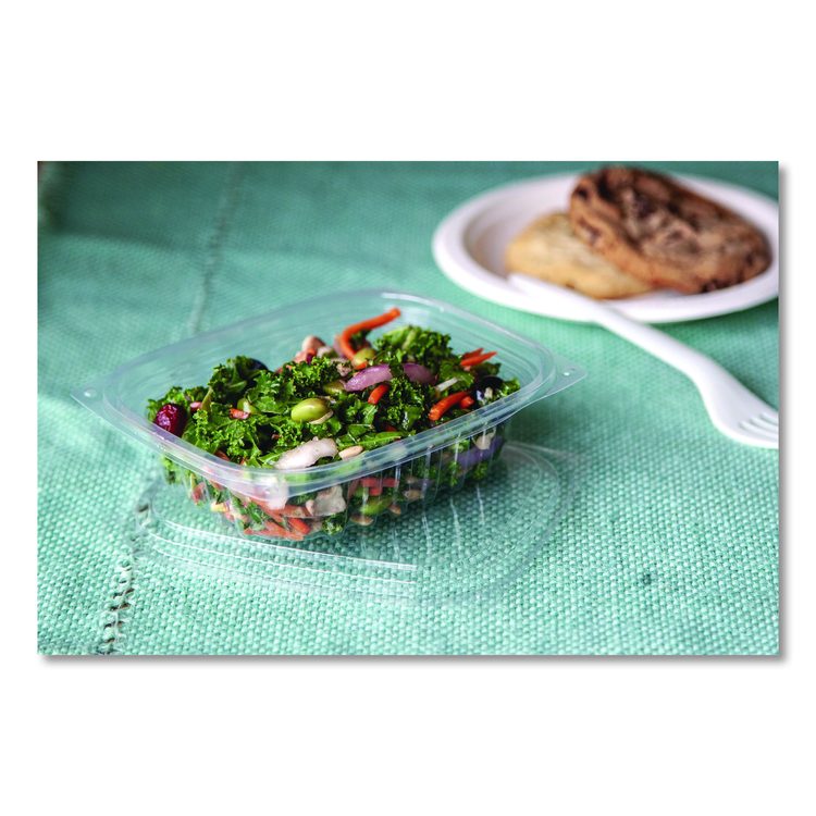 Renewable and Compostable Rectangular Deli Containers with Lid, 8 oz, 3 x 4.83 x 1.5, Clear, Plastic, 50/Pack, 4 Packs/Carton