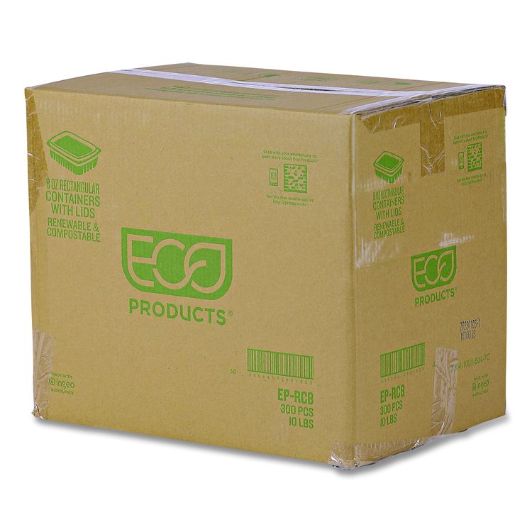 Renewable and Compostable Rectangular Deli Containers with Lid, 8 oz, 3 x 4.83 x 1.5, Clear, Plastic, 50/Pack, 4 Packs/Carton