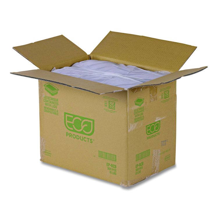 Renewable and Compostable Rectangular Deli Containers with Lid, 8 oz, 3 x 4.83 x 1.5, Clear, Plastic, 50/Pack, 4 Packs/Carton