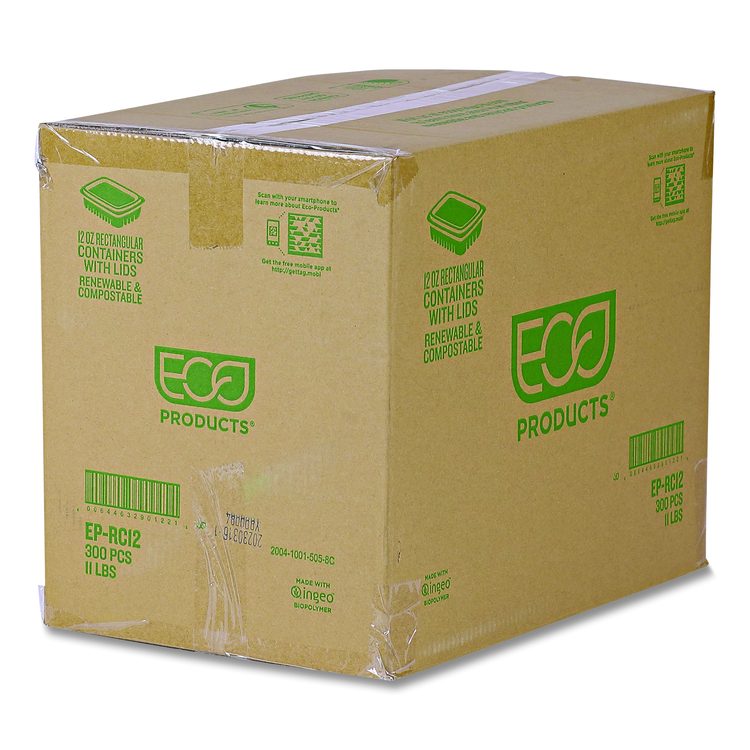 Renewable and Compostable Rectangular Deli Containers with Lid, 12 oz, 2 x 4 x 2, Clear, Plastic, 100/Pack, 3 Packs/Carton