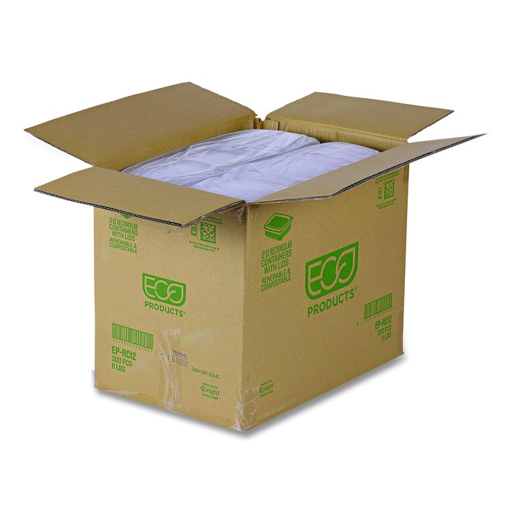 Renewable and Compostable Rectangular Deli Containers with Lid, 12 oz, 2 x 4 x 2, Clear, Plastic, 100/Pack, 3 Packs/Carton