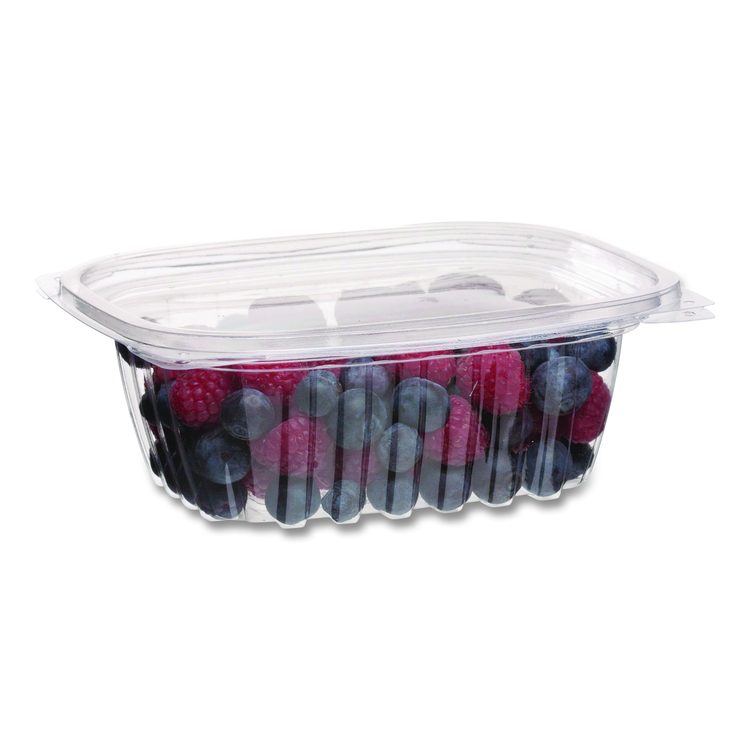 Renewable and Compostable Rectangular Deli Containers with Lid, 12 oz, 2 x 4 x 2, Clear, Plastic, 100/Pack, 3 Packs/Carton