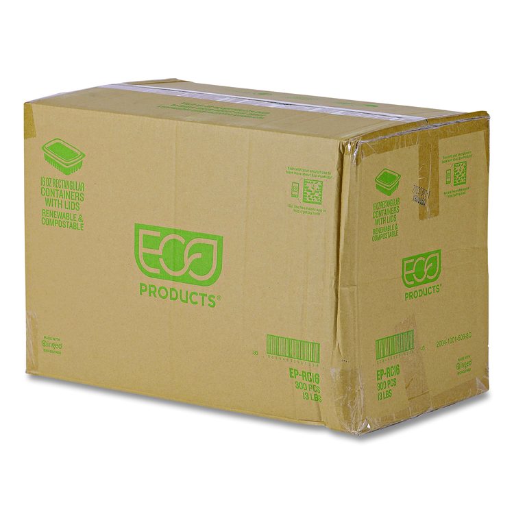 Renewable and Compostable Rectangular Deli Containers with Lid, 16 oz, 3 x 4 x 3, Clear, Plastic, 100/Pack, 3 Packs/Carton