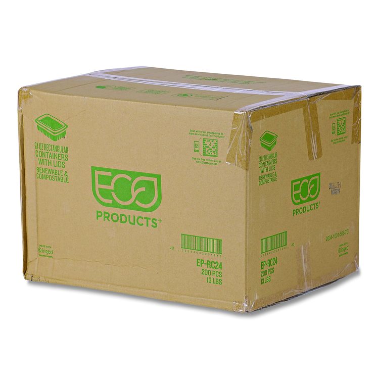 Renewable and Compostable Rectangular Deli Containers with Lid, 24 oz, 4 x 5.5 x 2, Clear, Plastic, 50/Pack, 4 Packs/Carton