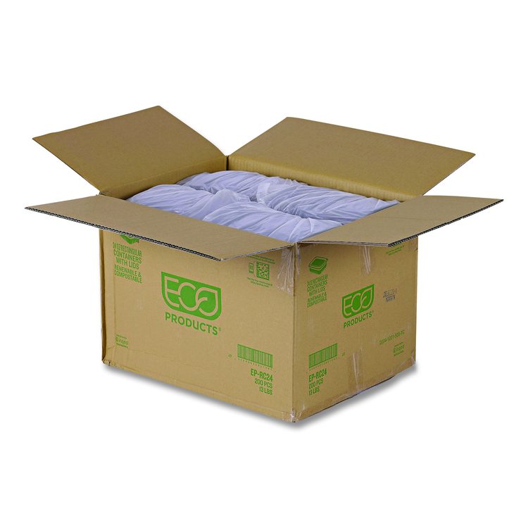 Renewable and Compostable Rectangular Deli Containers with Lid, 24 oz, 4 x 5.5 x 2, Clear, Plastic, 50/Pack, 4 Packs/Carton