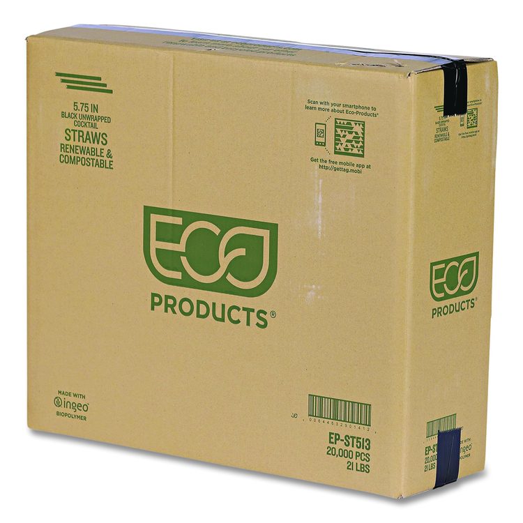 Unwrapped Straw, 5.75", Plastic, Black, 20,000/Carton