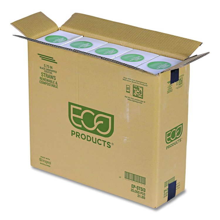 Unwrapped Straw, 5.75", Plastic, Black, 20,000/Carton