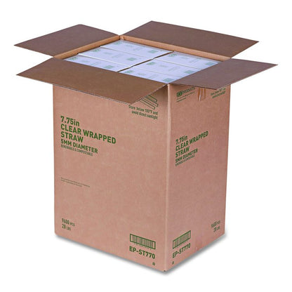 Clear Wrapped Straw, 7.75", PLA, 400/Pack, 24 Packs/Carton