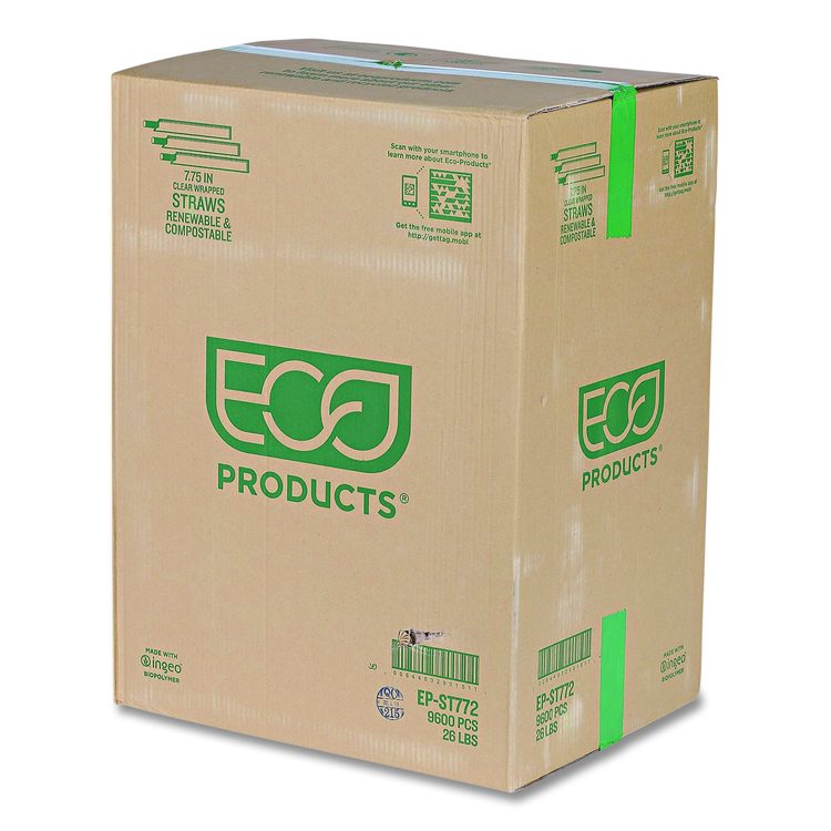 Wrapped Straw, 7.75", Plastic, Green, 9,600/Carton