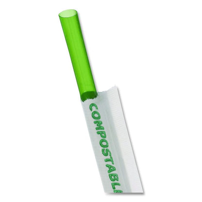 Wrapped Straw, 7.75", Plastic, Green, 9,600/Carton