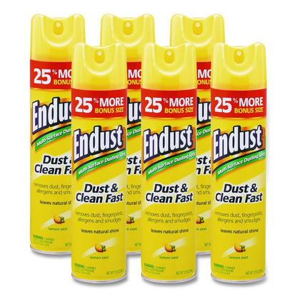 Endust Multi-Surface Dusting and Cleaning Spray, Lemon Zest Scent, 12.5 oz Aerosol Spray, 6/Carton
