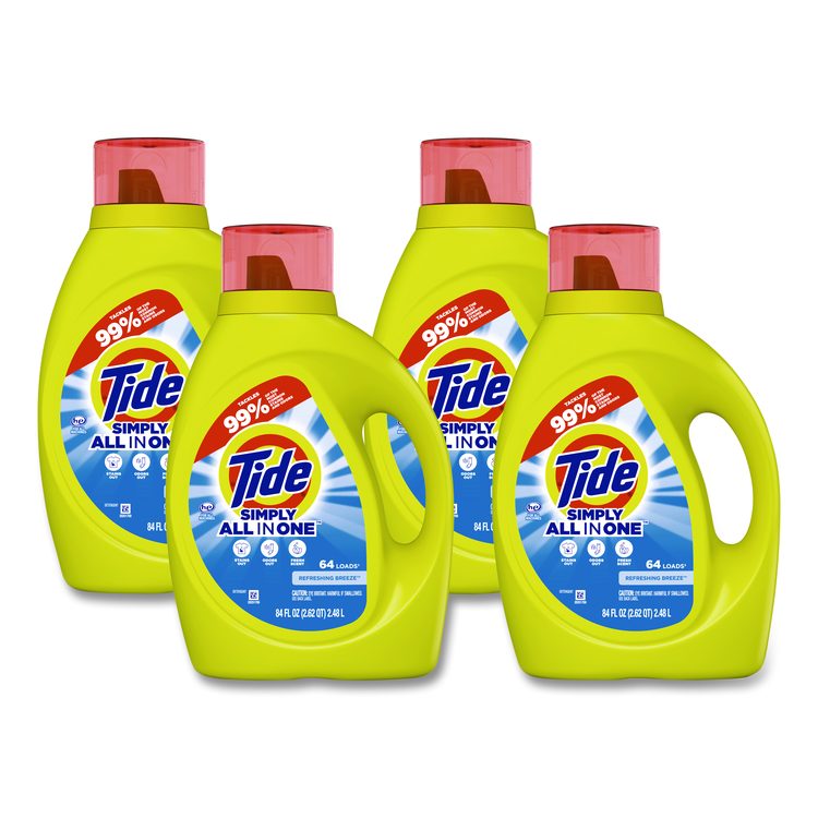 Simply Clean and Fresh Laundry Detergent, HE Compatible, Refreshing Breeze Scent, 64 Loads, 84 oz Bottle, 4/Carton