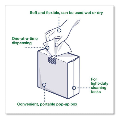 Light Duty Cleaning Cloth Pop Up Box, 1-Ply, 8.3 x 16.1, White, 120 Cloths/Pack, 10 Packs/Carton