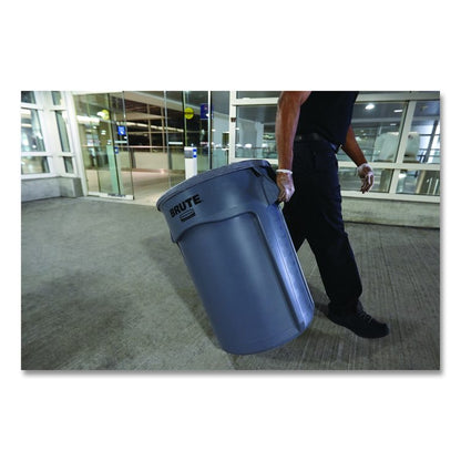 Vented Round Brute Container, 10 gal, Plastic, Gray