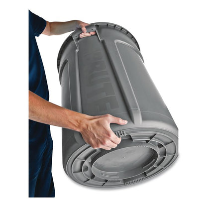 Vented Round Brute Container, 10 gal, Plastic, Gray