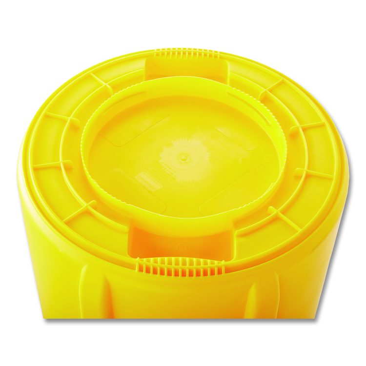 Vented Round Brute Container, 20 gal, Plastic, Yellow