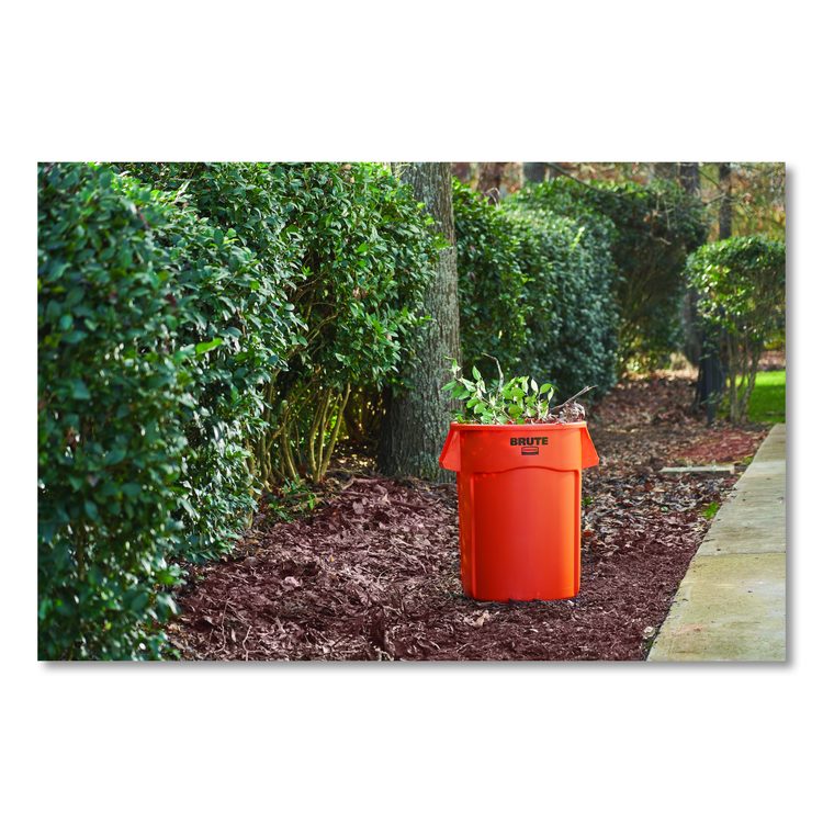 Brute Round Container, 44 gal, Plastic, Orange
