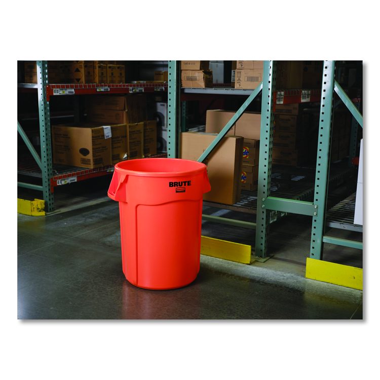 Brute Round Container, 44 gal, Plastic, Orange